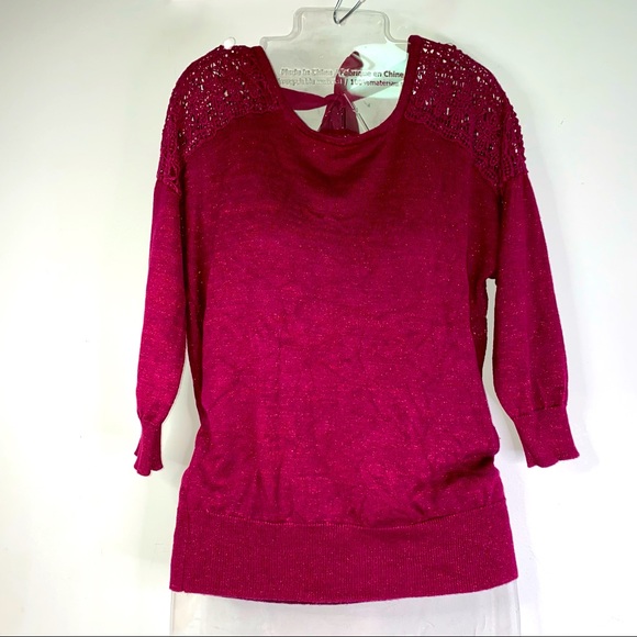 Reitmans Maroon sparkly long sleeve lace shirt S - Picture 2 of 9